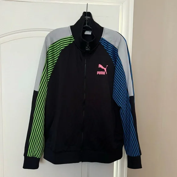 Brand new “Puma”men’s full zippered sweatshirt.Size-L,color-black(multicolor)💚 - Picture 2 of 8